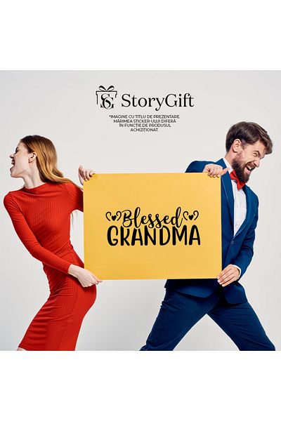 StoryGift Romania Sticker Eticheta 40CM Exterior cu inimioare pentru o bunicuta binecuvantata - grija iubita apr