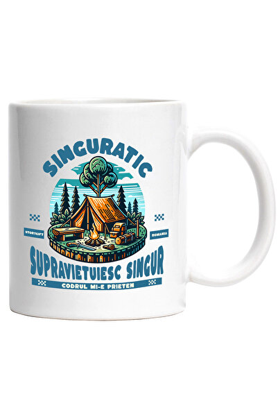 StoryGift Romania Cana Supravietuiesc Singur Cort Camping Codrul Natura , 330ml, Ceramic Cu Maner , Cu ,stg