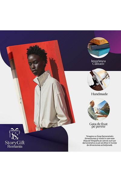 StoryGift Romania Tablou Canvas Femeie Imbracata In Bluza Alba Si Pantaloni Negri Cu Pielea Neagra Si Luminata C