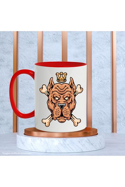 StoryGift Romania Mug With Puppy, Amstaff, Bones, Crown, Dog Lovers, Multicolor 330 ml, Sky, With