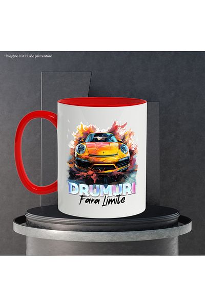 StoryGift Romania Mug With Message Roads Without Limits, Car, Headlights, Paint, Multicolor 330 ml, Ce, Cu, STG