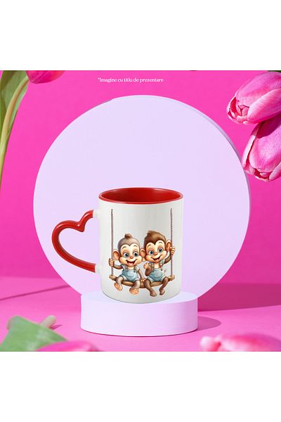 StoryGift Romania Mug with 2 monkeys swinging | illustration | friend | childhood | play, With ,STG.
