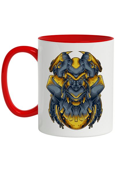 StoryGift Romania Monkey Head Mug, Robot, Mecha, Fire, Smoke, Sci Fi, Multicolor 330 ml, Wax, With ,STG