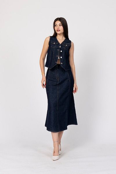 MONETA ANİTA Jean Vest/Midi Length Flared Skirt Set