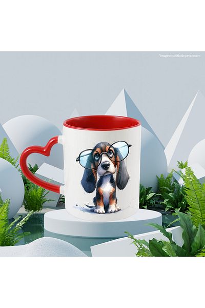 StoryGift Romania Mug with a puppy wearing glasses that don't fit | a little sad, With ,STG.