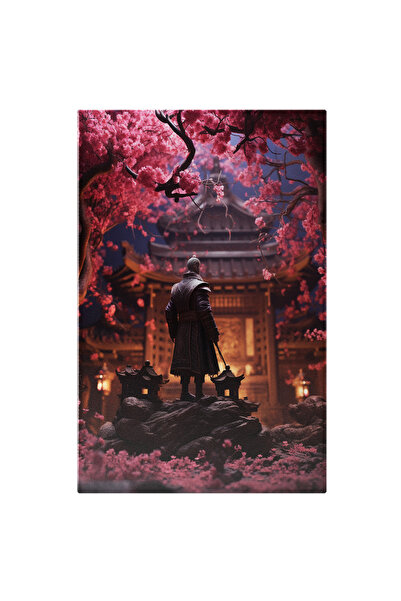 StoryGift Romania Tablou Canvas: Samurai Batran Cu Parul Carunt Intr-un Oras Japonez Incercuit De Multe Flori Ro