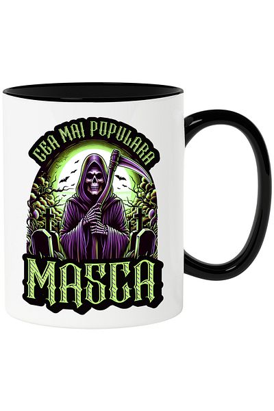 StoryGift Romania The most popular death mask mug with scythe in cemeteries, 330ml, Ceramic with Handle, With, STG