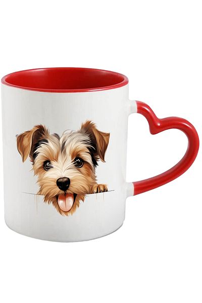 StoryGift Romania Mug with a brown puppy looking over the fence | illustration | surprised | barking bu, Cu,STG.
