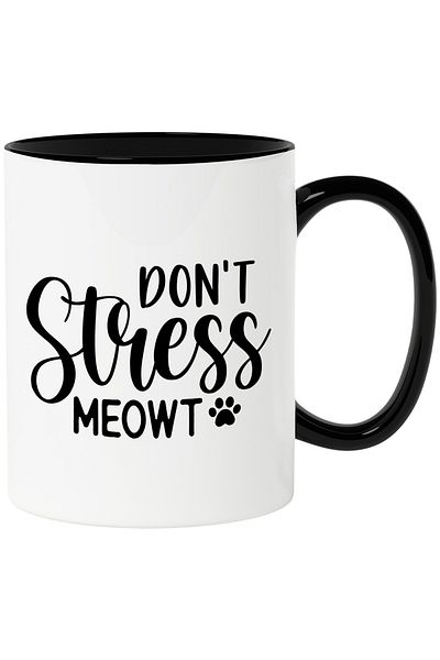 StoryGift Romania Mug with the message "Don't stress meowt" - don't stress me cat paw with Black Handle, With ,STG