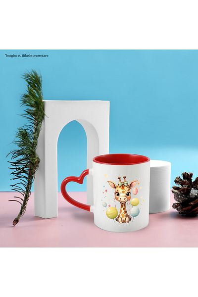 StoryGift Romania Mug with a slightly shy giraffe | illustration | stars | colorful balloons | birthday, With, STG.