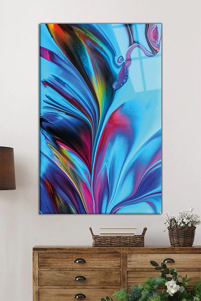 Rosyvien Pictură verticală din sticlă abstractă estetică colorată, decor de perete pentru casă și birou, cadou de lux, anti-zgârieturi