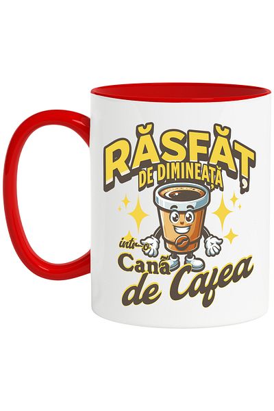 StoryGift Romania Morning Pamper Mug, in a coffee mug, 330ml, Ceramic with Red Handle, With Handle, STG.