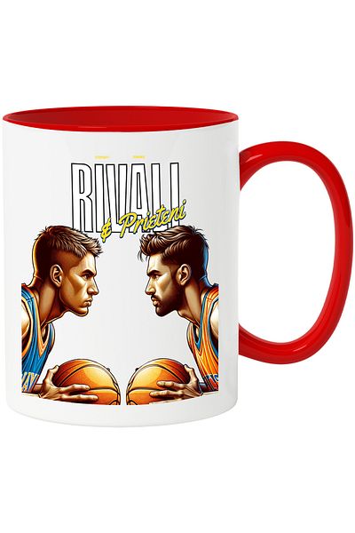 StoryGift Romania Mug rival and loving friend sport basketball match, 330ml, Ceramic with Red Handle, With Ma,STG
