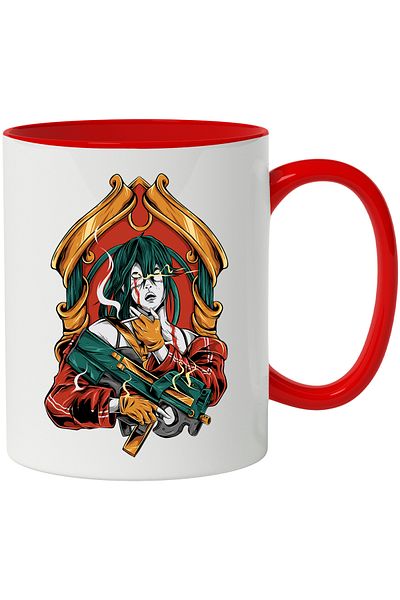 StoryGift Romania Mug With Portrait, Cigarette, Gun, Scar, Multicolor 330 ml, Ceramic with R Handle, With ,STG
