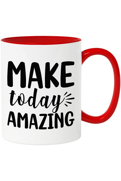 StoryGift Romania Mug with message urging you to make this day amazing with Red Handle, With R Handle, STG