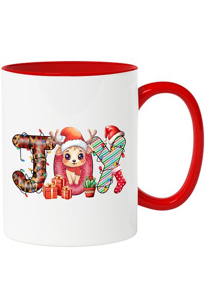 StoryGift Romania Mug with a little reindeer with the message "Joy", Merry Christmas, illustration, winter, happy, With,STG