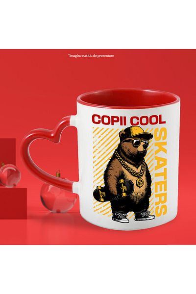 StoryGift Romania Cool Kids Mug - Skateboarder Bear with Chain and Cap, 330ml, Ceramic with Handle, With,STG.