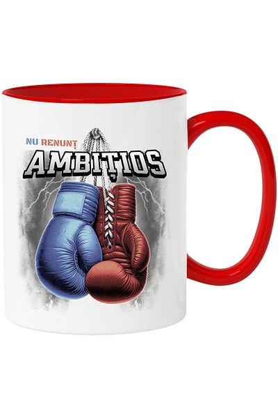 StoryGift Romania Boxing Gloves Hanging Motivational Mug I Don't Give Up, 330ml, Ceramic with Red Handle, With M,STG