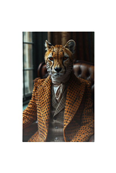 StoryGift Romania Tablou Canvas Biorul Domnului Leopard Cu Vesta Gri Si Palto...