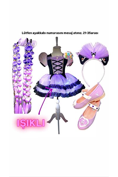 3b kids kuromi ışıklı elbise kuromi kostüm kuromi saç kuromi babet ayakkabı k...