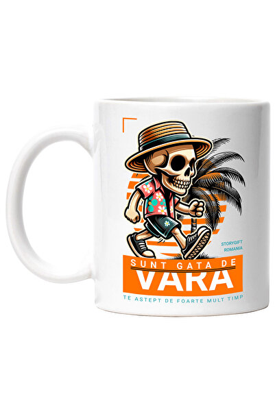 StoryGift Romania Cana Schelete pregatit de Plaja - Sunt Gata de Vara, 330ml, Ceramic cu Maner Alb, Cu ,STG