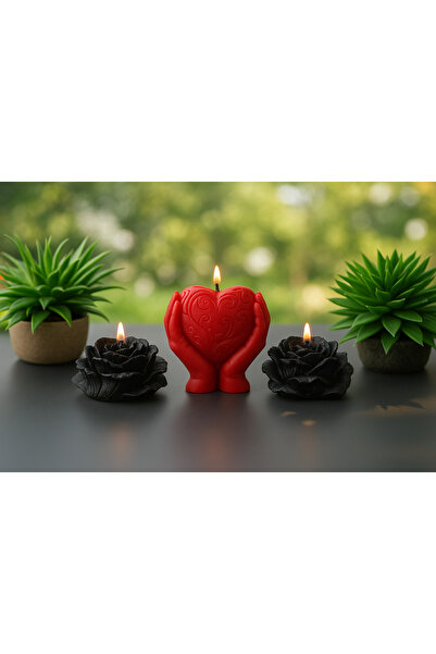 aymumi home El Yapımı Kalp ve Gül Mum Seti | Romantik Dekoratif Mum | Hediyel...