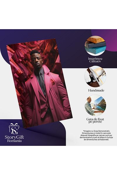 StoryGift Romania Tablou Canvas: Portretul Unui Barbat De Culoare La Costum Roz - Fashion Pictura Digitala