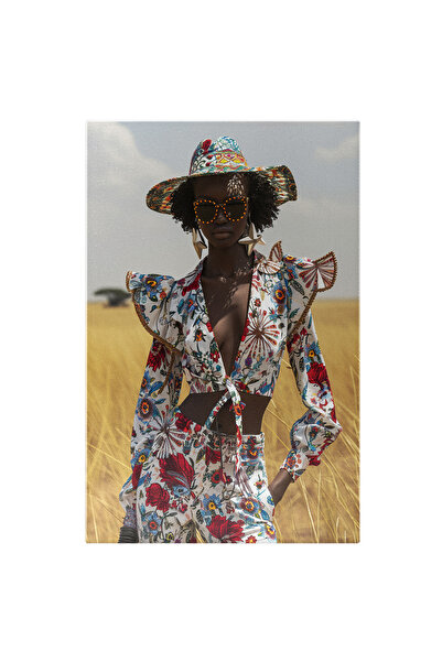 StoryGift Romania Tablou Canvas Fashion Women Black Cu Ochelari De Soare Si Stelute Cercei Cu Top Si Pantaloni A