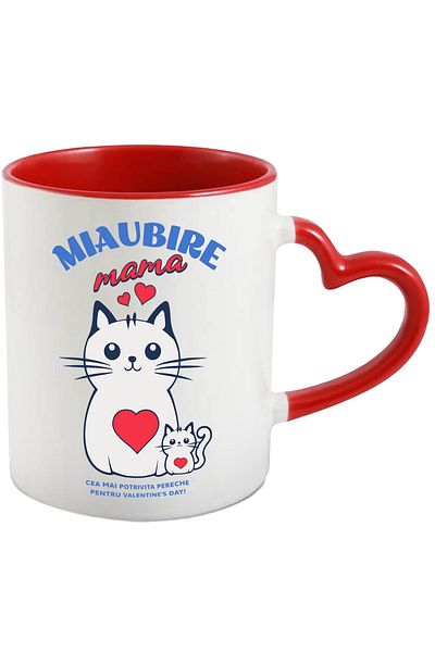 StoryGift Romania Miaubire Mug, Mother Cat and Kittens, Valentine's Day, 330ml, Ceramic with Handle, With, STG.