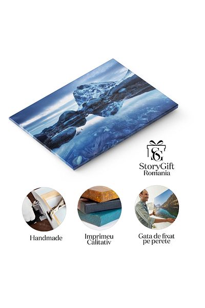 StoryGift Romania Tablou Canvas Varf De Munte Si Reflexie In Apa, Norvegia, Gheata, Ocean, Peisaj Montan 3137