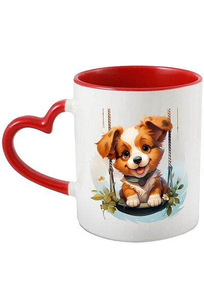 StoryGift Romania Mug with a playful puppy swinging, illustration, cheerful, plants, for , With ,STG