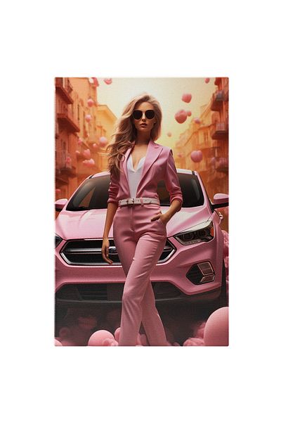 StoryGift Romania Tablou Canvas: Ford Și Lampioanele Roz Întâlnire Cu Doamna În Peisaj Armonios Pictura Digitala