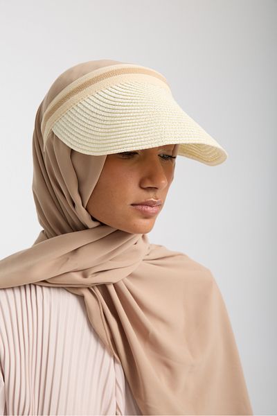 Moda Days Wide Brim Beige Color Sun Protection Women's Summer Straw Visor Hat