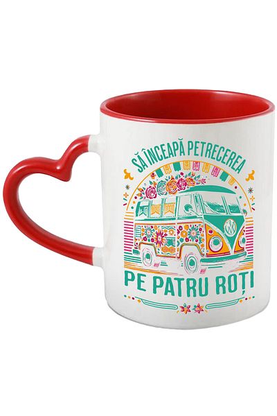 StoryGift Romania Let the party start on four wheels caravan mug, 330ml, Ceramic with Ini Handle, With, STG