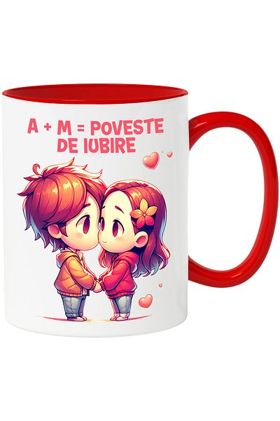 StoryGift Romania Mug with Couple Children in Love Text A+M= Love Story, Valentine's Day, C, With, STG