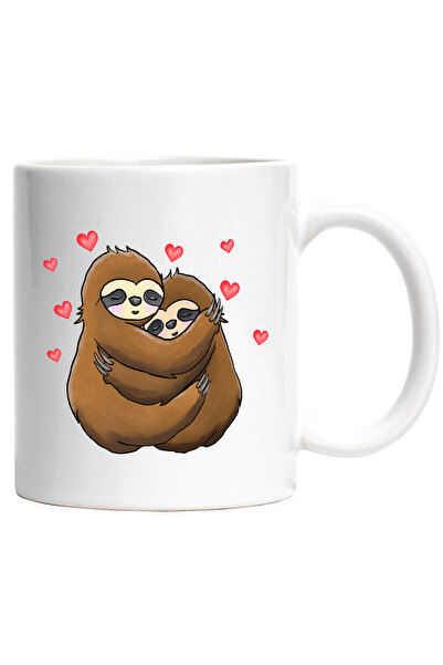 StoryGift Romania Cana cu 2 sloths/lenesi care se imbratiseaza, inimioare ros...
