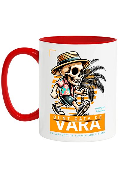 StoryGift Romania Beach Ready Skeleton Mug - I'm Ready for Summer, 330ml, Ceramic with Red Handle, With ,STG.