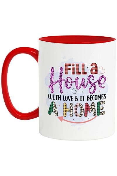 StoryGift Romania Mug with the message "Fill a house with love & it becomes a home", illustration, family, With ,STG