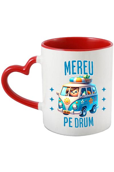 StoryGift Romania Mug always on the road girl on a journey adventure, 330ml, Ceramic with Heart Handle R, Cu, STG