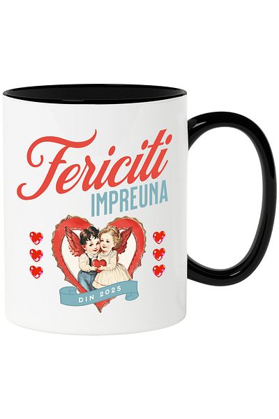 StoryGift Romania Mug with Couple Children Angels Heart Text Happy Together Since 2025 Love, Ceram, With, STG