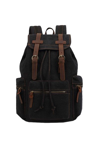 JOLAR. Canvas backpack, for travel, hiking, laptop compartment, anti-theft pocket, JOLAR. Black