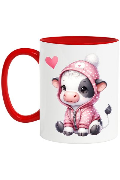 StoryGift Romania Mug with a cow in a hoodie, illustration, heart, love, a little sad, affection,, With ,STG