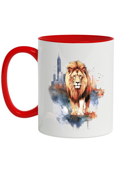 StoryGift Romania Lion Mug, Mane, City, Urban, Skyscraper, Illustration, Multicolor 330 ml, Sky, With ,STG