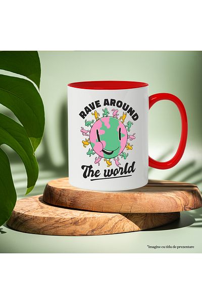 StoryGift Romania Mug With Message In English Rave Around The World, Planet, Dance, Multicolor 330 ml, With ,STG