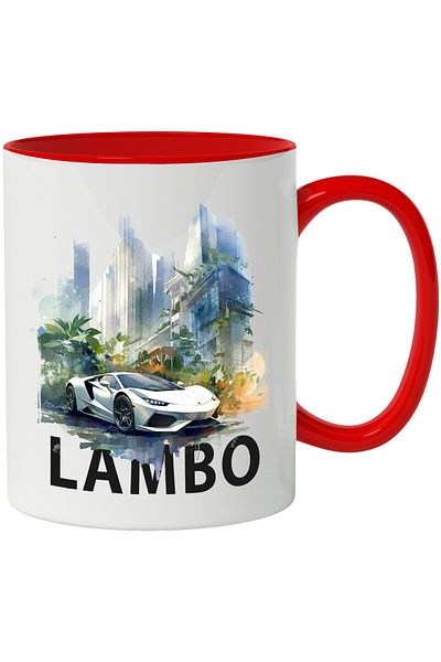 StoryGift Romania Mug With Sports Car, City, Greenery, Trees, Blocks, Multicolor 330 ml, Ceramics, With ,STG