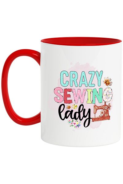 StoryGift Romania Mug with the message "Crazy sewing lady", profession, illustration, work, dedication, steps, With ,STG