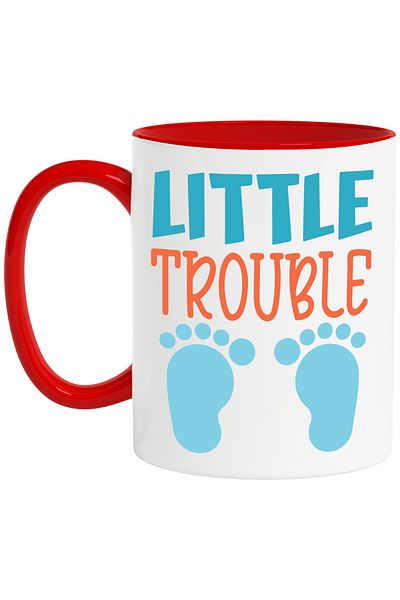 StoryGift Romania Mug with footprints and the text "Little trouble" - a little problem with Red Handle, With M,STG.