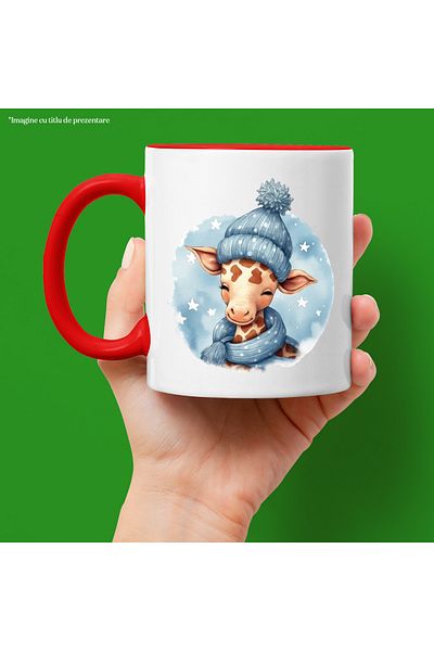 StoryGift Romania Mug with a sleepy giraffe | illustration | night | dreams | hat | scarf | fri, With ,STG