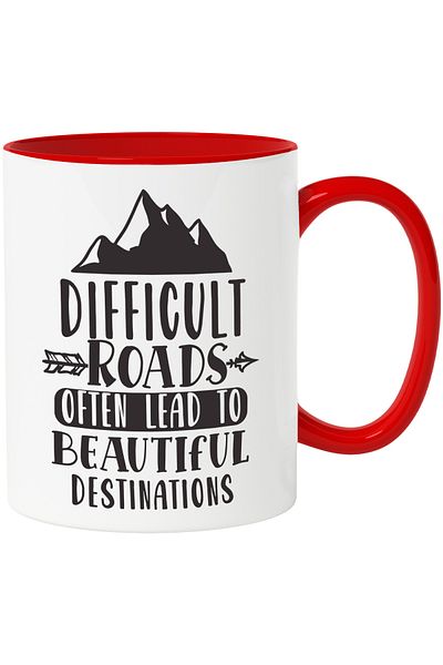 StoryGift Romania Mug with the message "Difficult roads often lead to beautiful destinations" with Handle, With, STG