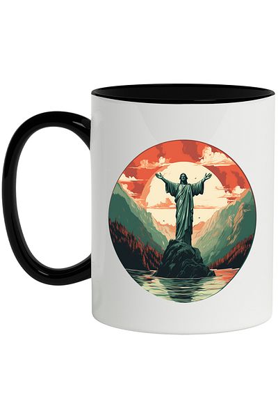 StoryGift Romania Mug With Statue, Rock, Sunset, Mountain, Forest, Clouds, Multicolor 330 ml, Ceramic, With,STG